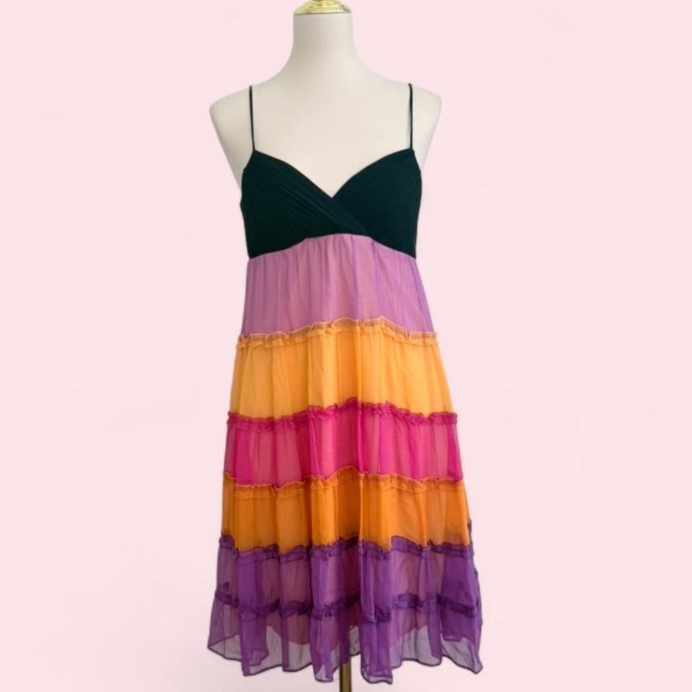 Y2K Sangria Rainbow‎ Tiered Chiffon Babydoll Dress